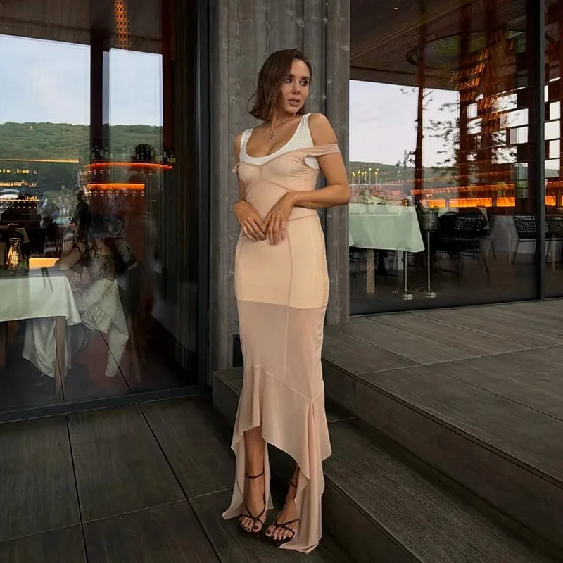 Sheer Mesh Overlay Spaghetti Strap Midi Dress Waist Cinched Sleeveless 2026 Summer Women Accessories Trendy Classy Lady Outfits