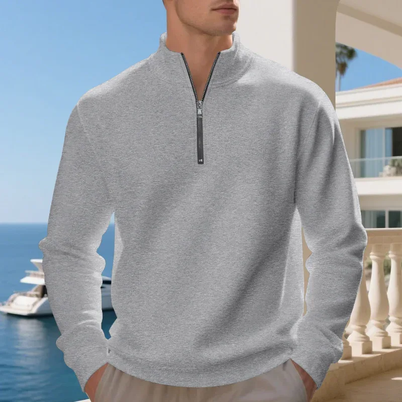 Autumn Winter Men's Fleece Quarter Zip Pullover Man Long Sleeved Loose Stand-up Collar Sweater Casual Comfy Mock Neck Sweatshirt — image 10
