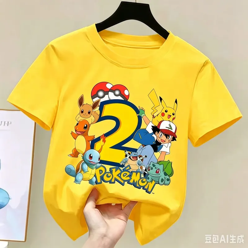 2026 Pikachu Kids Children T Shirts Birthday Number 1-9 Printed T Shirt Boys Girls Summer Short Sleeves Tops Children Clothing — image 17
