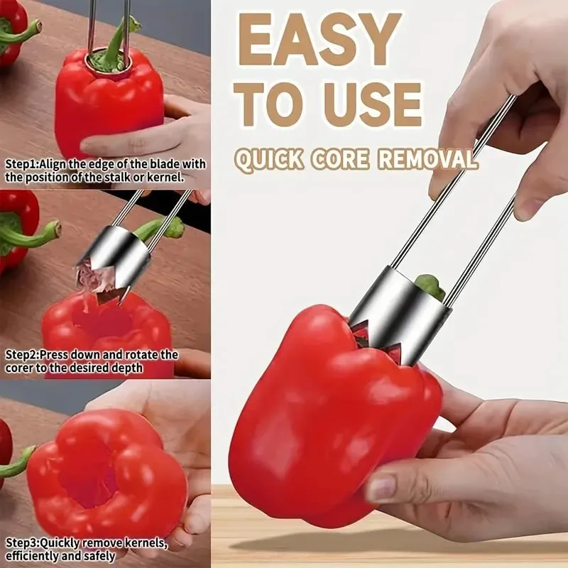 Stainless Steel Fruit Vegetable Corer Efficient Core Remover Tool for Apple Pepper Tomato Cucumber Easy Home Kitchen Gadget — image 3