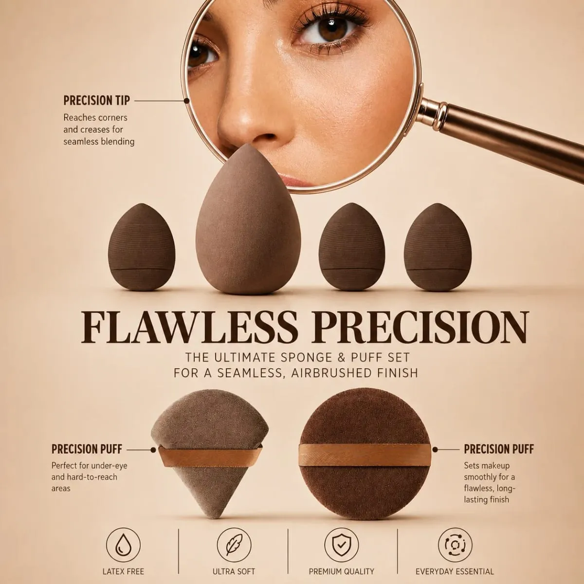 12-Piece Makeup Brush Set With 6 Flat and Round Brushes and 6 Sponges for Foundation Powder Blush and Eyeshadow — image 5