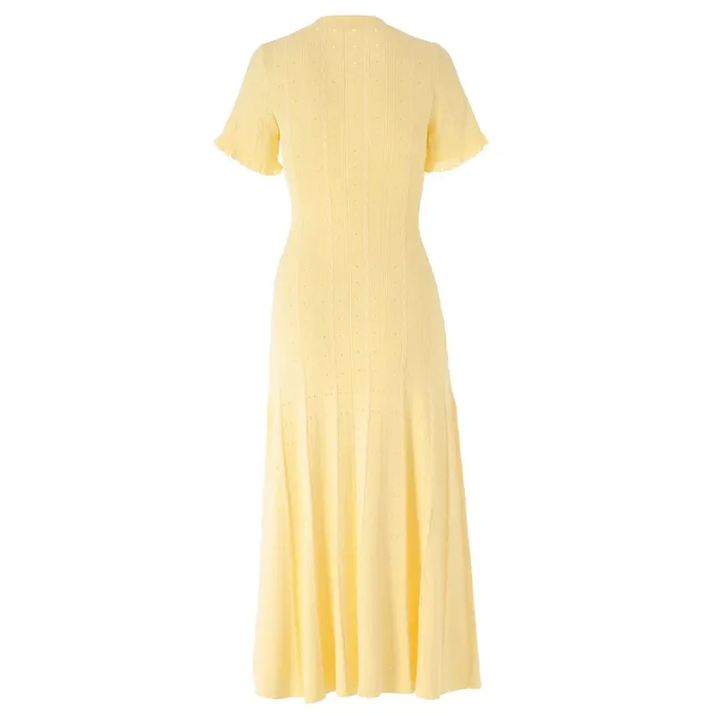 Summer Elegant Lady Knitted Single Breasted Long Dresses Women Solid Short Sleeve O Neck Button Bodycon Party Female Vestidos — image 11