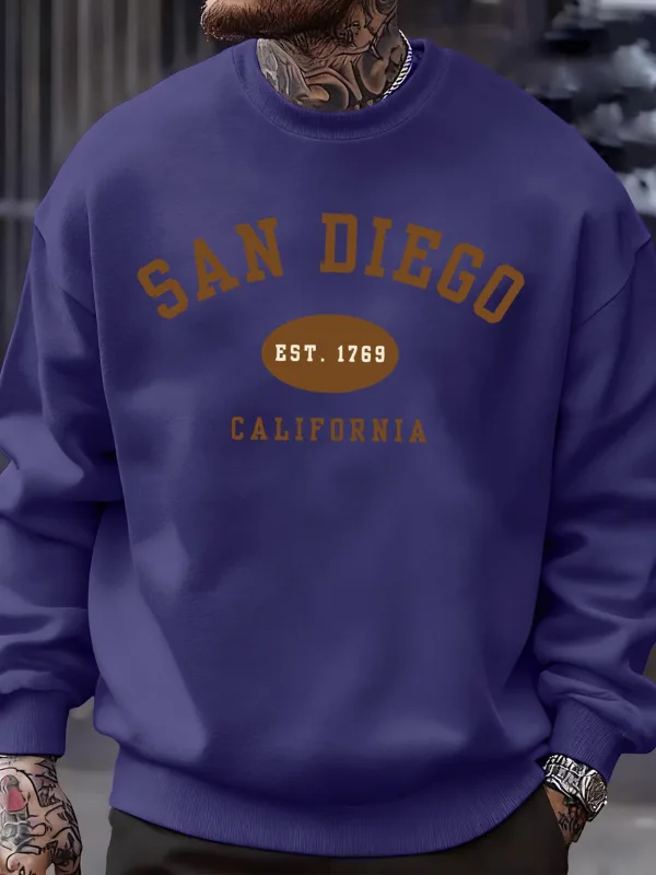 San Diego California Letter Printed Men Pullover Sweatshirts Soft Fleece Sweatshirt Crewneck Casual Clothes Oversized Streetwear — image 10