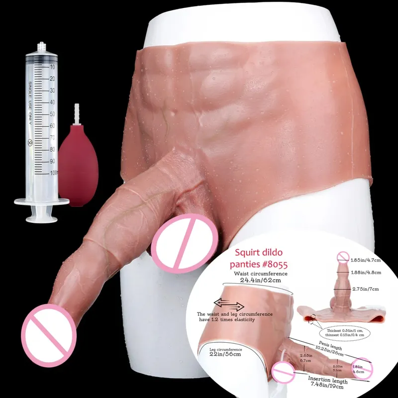 Black Nude Strapon Big Realistic Ejaculation Dildo Silicone Squirting Panties With Simulated Solid Penis Sex Toy For Women