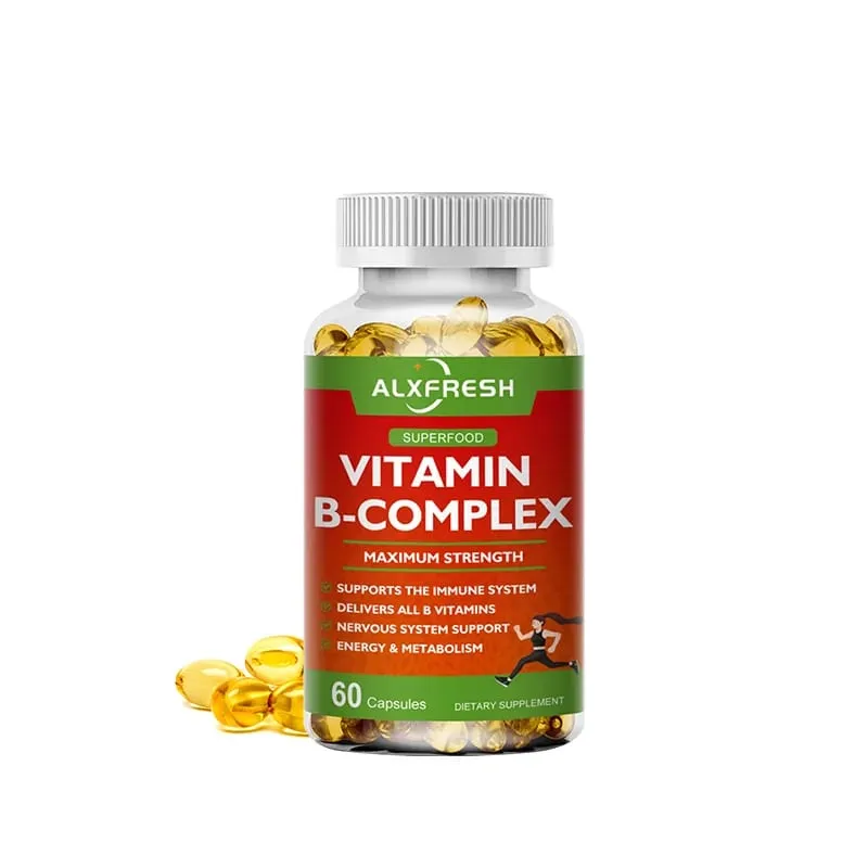 Alxfresh Vitamine B-complex met vitamine C - Immuungezondheid Energieondersteuning en ondersteuning van het zenuwstelsel - Vegetarische capsule zonder GMO