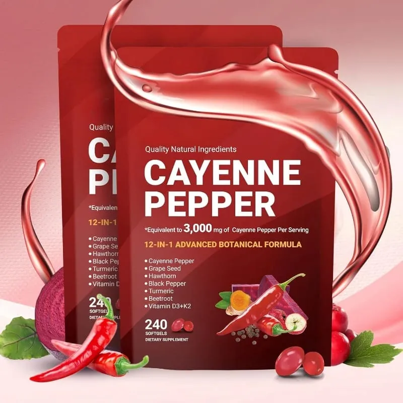 Suplemento de cápsulas de pimenta caiena com semente de uva, beterraba, cúrcuma, vitaminas D3 K2, suporte de ervas, veias das pernas, saúde dos vasos sanguíneos — image 12