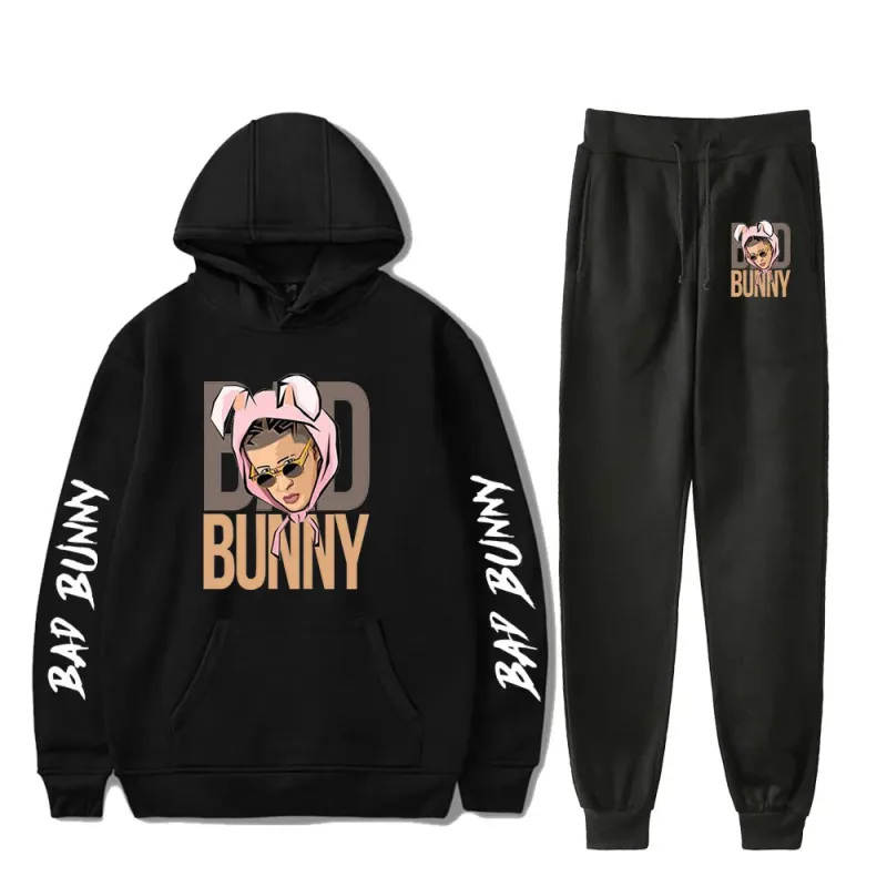 Harajuku Comfortable Funny bad bunny Print Sweatshirt Sweatpants Suit Men/Women Hoodies+ Trousers Suit Cute 2 Piece Set Clothes — image 22