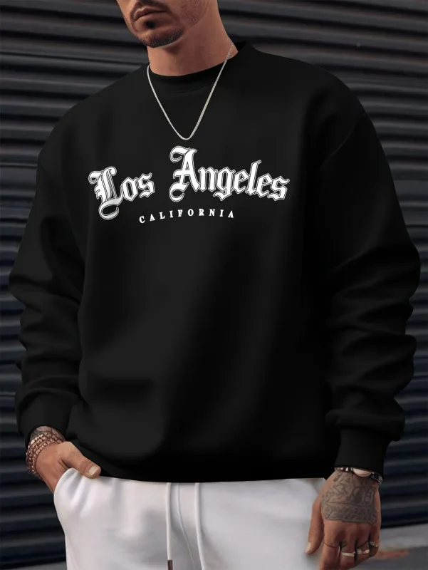 Men's autumn and winter warm casual loose classic loss angels print long sleeved round neck sweatshirt versatile — image 3