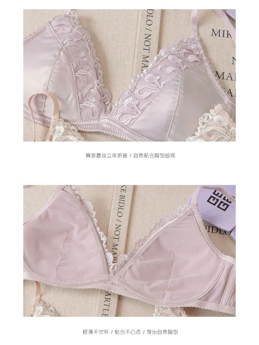French Style Lingerie Set for Women Thin Non-Wired Triangle Cup Bra Lace & Embroidery Design — image 3