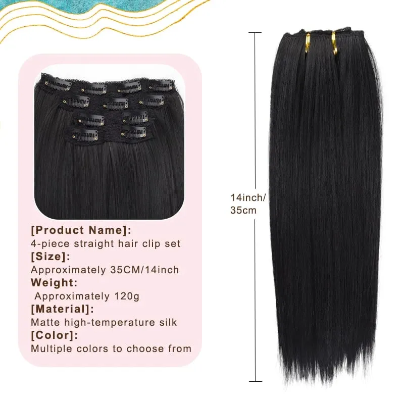 14"Synthetic Thick Clip‑in Hair Extensions 4Pcs Invisible Natural Straight Soft Easy Install For Women Girls Wedding Party Daily