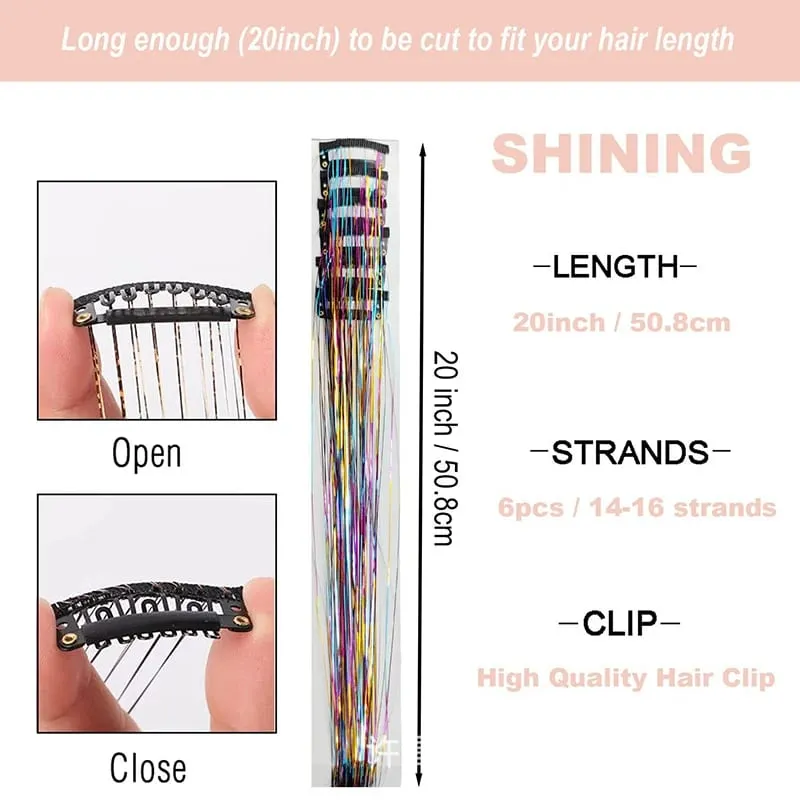 12pcs Per Pack of BB Hair Clips Shiny Metallic Hair Extensions with Clips Synthetic Hair Sparkling Hair Accessories for Women — image 5