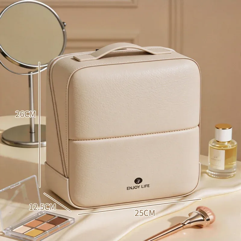 Standing Makeup Brushes Storage Bag PU Leather Multi Compartment Cosmetic Tools Bag Large Capacity Skincare Toiletry Organizer