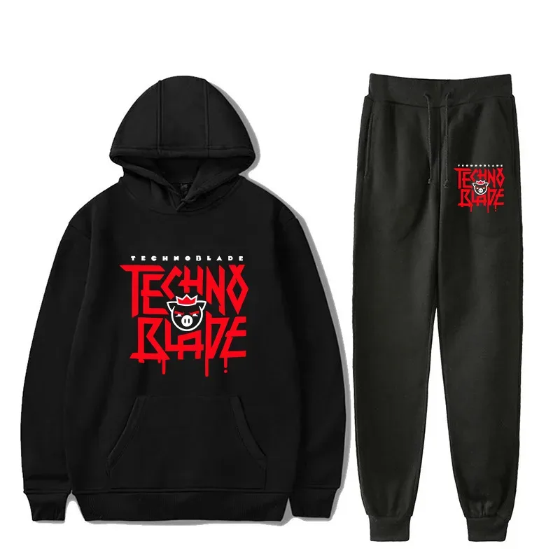 Harajuku Comfortable technoblade Print Sweatshirt Sweatpants Suit Men/Women Hoodies+ Trousers Suit Cute 2 Piece Set Clothes — image 12
