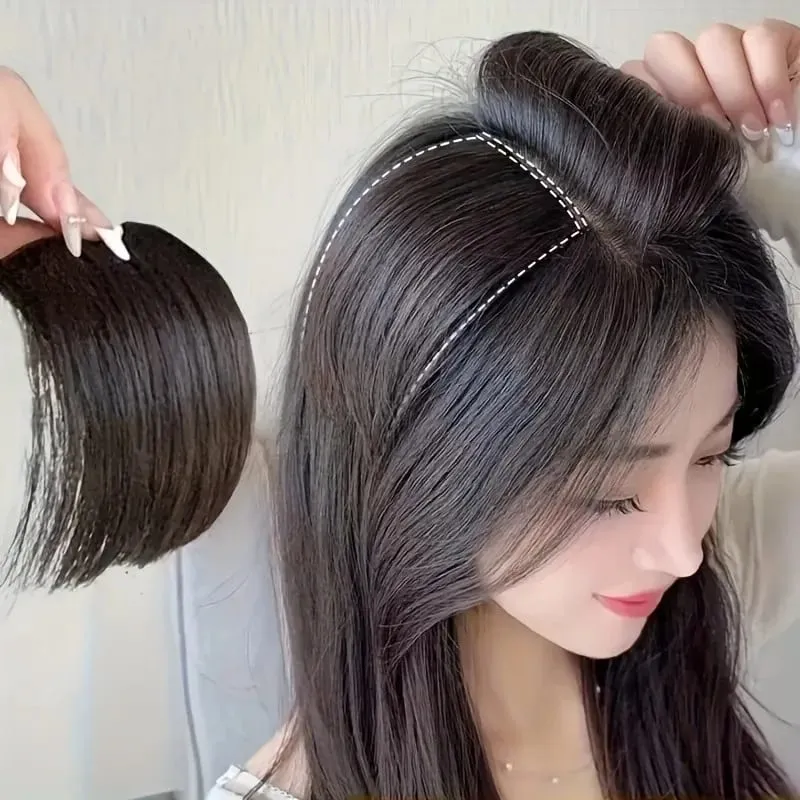 Synthetic 10cm Clip In Hair Extensions Short Straight Topper Invisible Seamless Side Cover Hairpiece Natural Volume Easy Wear — image 2