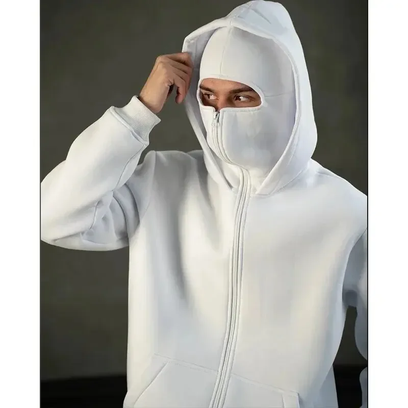 Men and women Y2K Gothic Harajuku winter new item double hooded sweatshirt men's hooded mask zipper sportswear — image 3