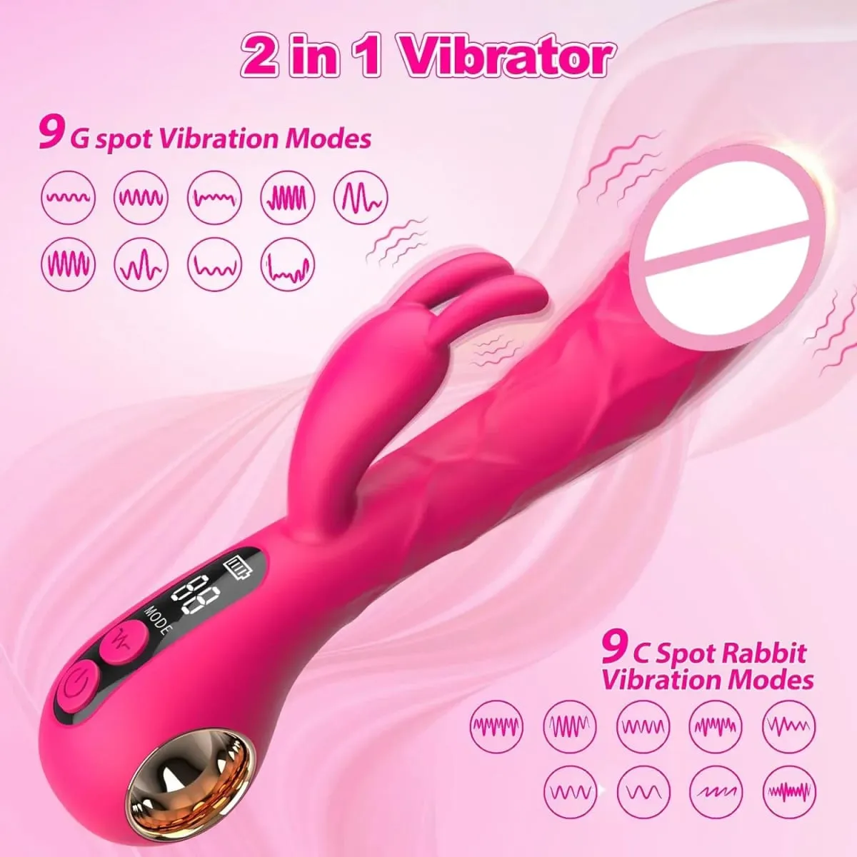 Female LCD Display Rabbit Ear Vibrator Clitoris Nipple Gspot Tease Dildo Stimulator Vagina Masturbator Sex Toys for Women Couple