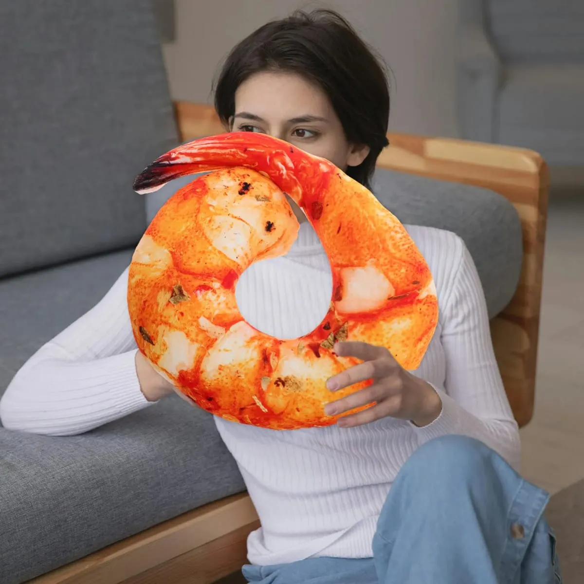 Realistic Cooked Shrimp Pillow Soft Comfortable Neck Cushion Funny Simulation Food Cushion Home Decor Cute Creative Kitchen Prop — image 5
