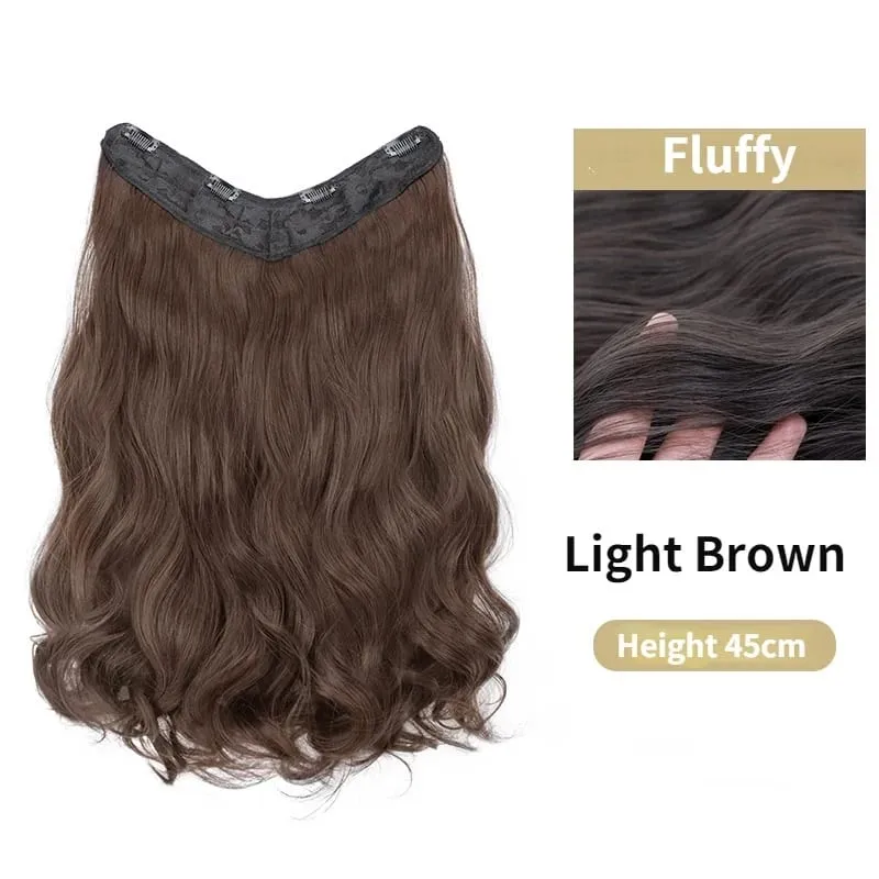 22Inch Synthetic Long Curly Hair Extension 4 Clips V-shape Natural Brown Black Hairpiece for Women — image 9