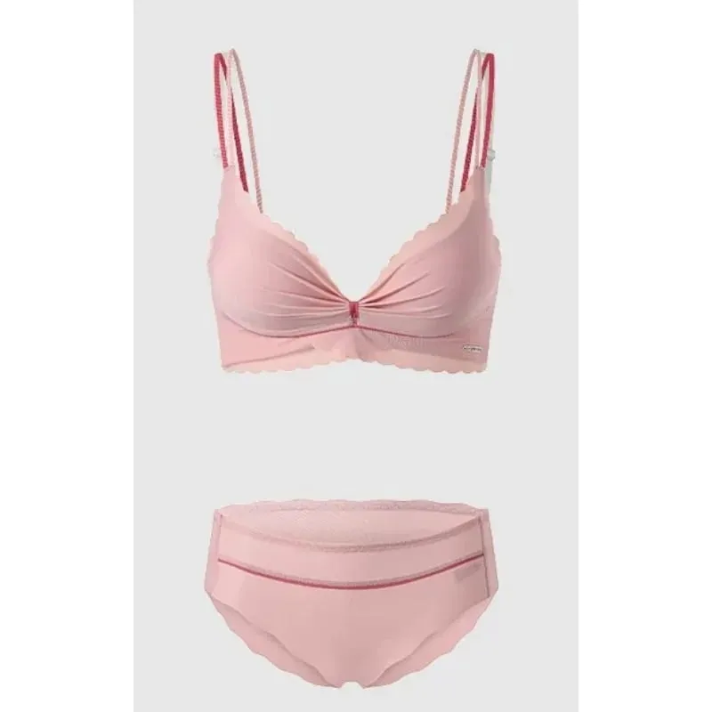 Hot Sweet Cute Lingerie Set Women Wireless Bra Thin Cup Push Up Support Large Bust Minimizer Daily Home Wear Plus Size S-XL Set