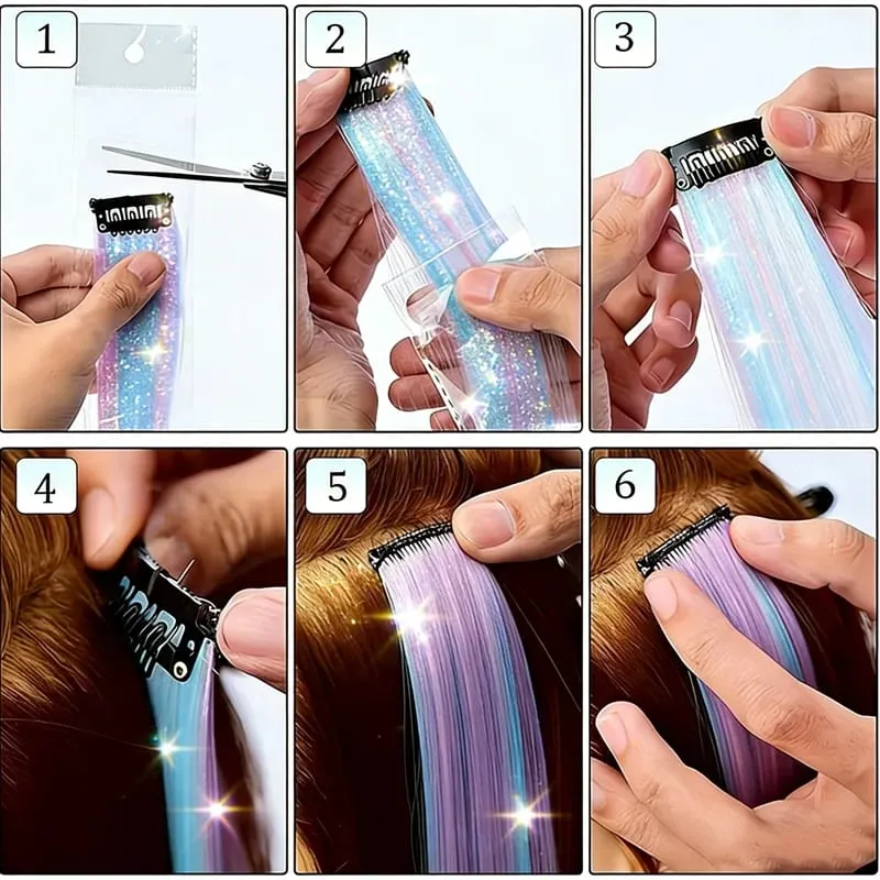 5pcs 24inch Colored Clip in Hair Extensions Long Straight Colorful Highlights Hair Pieces Synthetic Rainbow Hairpieces for women — image 4