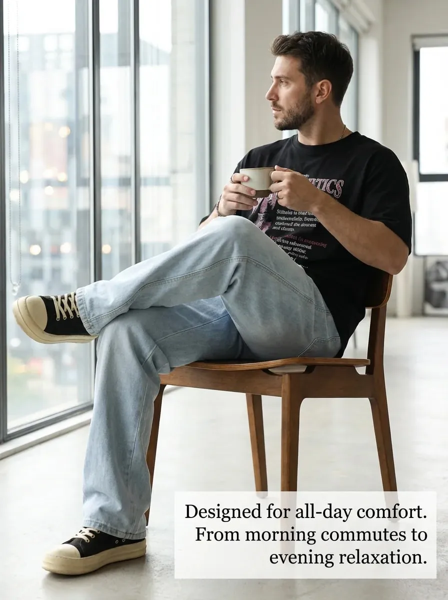 Men's Light Blue Elastic Waist Drawstring Loose Jeans Spring Summer Autumn Winter Versatile Comfortable Fit Casual Denim Pants — image 9