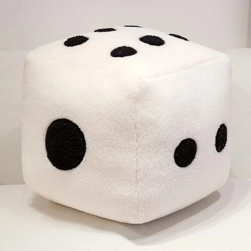 25cm Fun Dice Pillow Soft Stuffed Plush Toy Black White Dice Rolling Game Props Compare Sizes Funny Gift For Party Entertainment