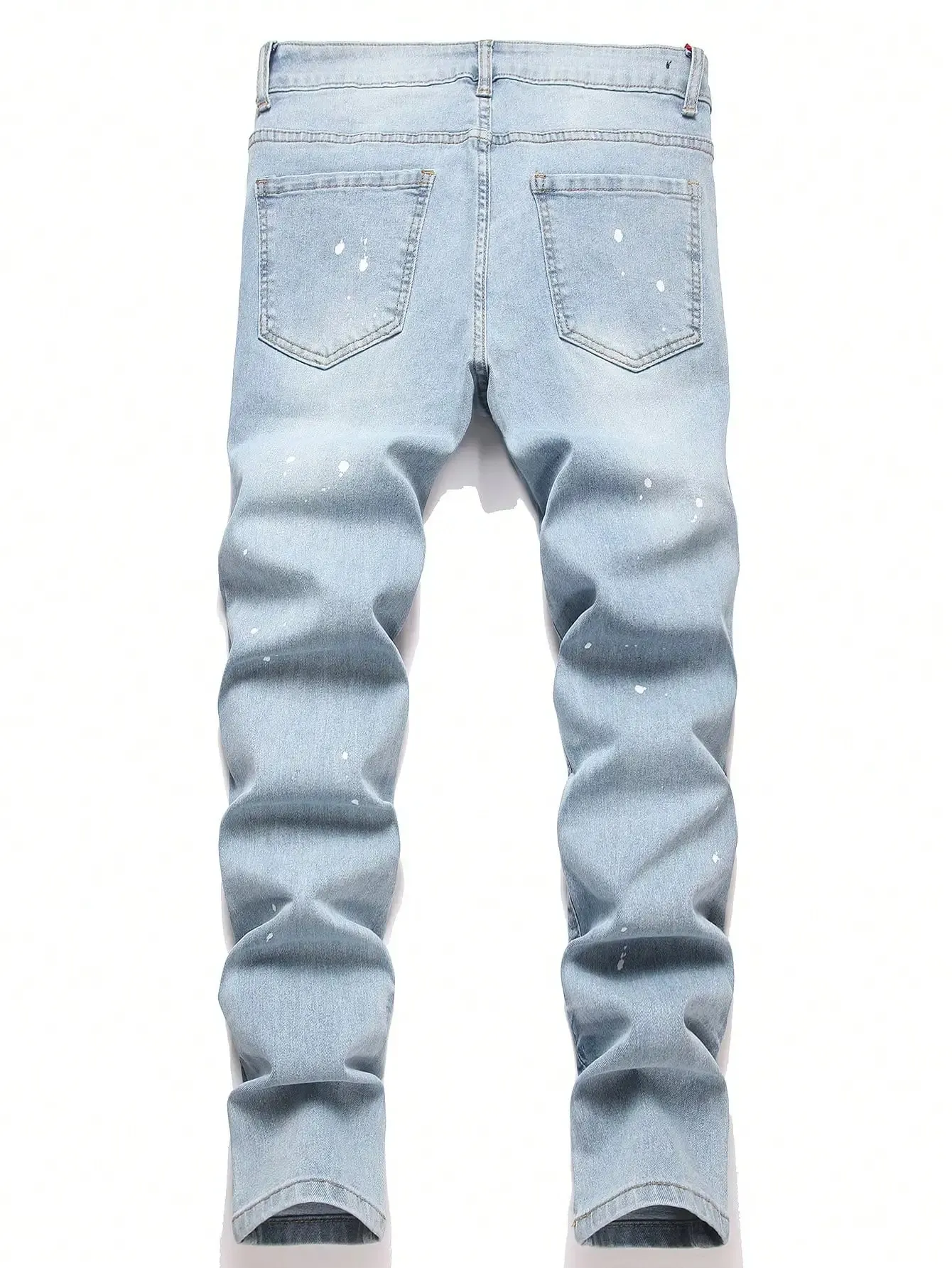 High Stretch Men Distressed Denim Jeans Ripped Hole Pink Biker Patches Paint Slim Fit Denim Trousers Casual Street Hip Hop Pants