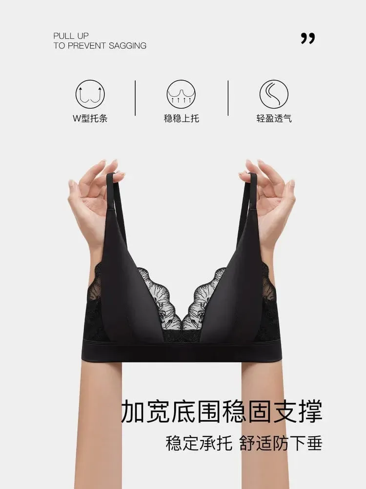 Modest French Lingerie Wirefree Luxury Satin Bralette for Small Chest Summer Thin Cover Lace Bra Elegant Comfort MOYISU S-XL AB — image 2