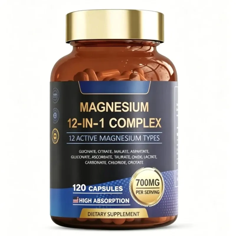 Magnesium 12-in-1 Complex Capsules 700mg Vegan Non-GMO Gluten-Free Supports Daily Nutrition & Relaxation 120 Count