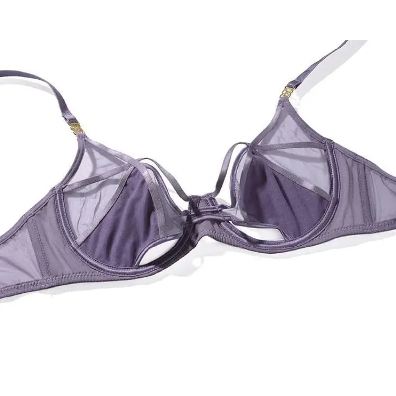 Hot Sale Sheer Mesh Lingerie Set No Padding Soft Wire Push Up See Through Floral Lace Bralette Dark Romance Style
