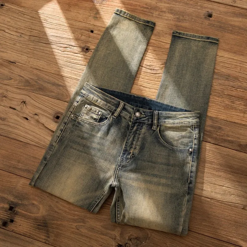 European Trendy Brand Yellow Mud Jeans Men's Retro Old Slim Fit Fashion Long Pants Autumn and Winter Thick Pants — image 6