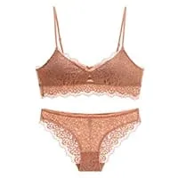 triangle full lace wire free pullover cotton Brassiere with pad and panties small underwear sets hollow out comfortable — image 9