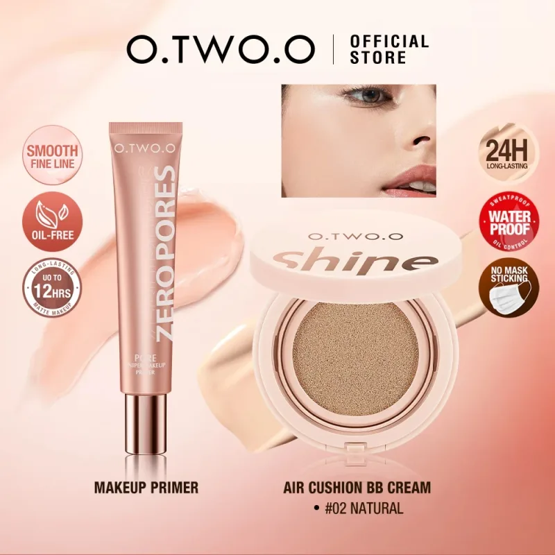 O.TWO.O 2 pezzi Set trucco viso Primer Cuscino d'aria BB Cream Controllo olio invisibile Poro Soft Focus Cosmetici Brightskin a lunga durata — image 9
