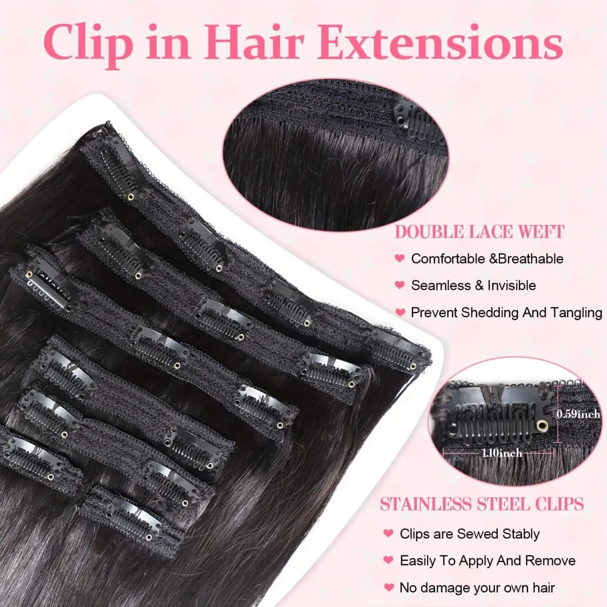 20" Straight Super Long 7pcs Set Thick Clip in on Hair Extensions Straight Full Head Black for Women Synthetic Hair — image 4