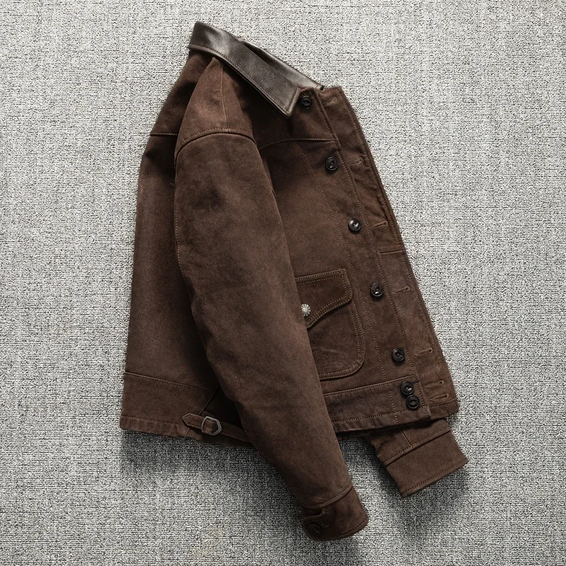 Uncoated Top Layer Sheepskin Leather Jacket Men's Classic Vintage Short Style Lapel Spring and Autumn Jacket — image 3