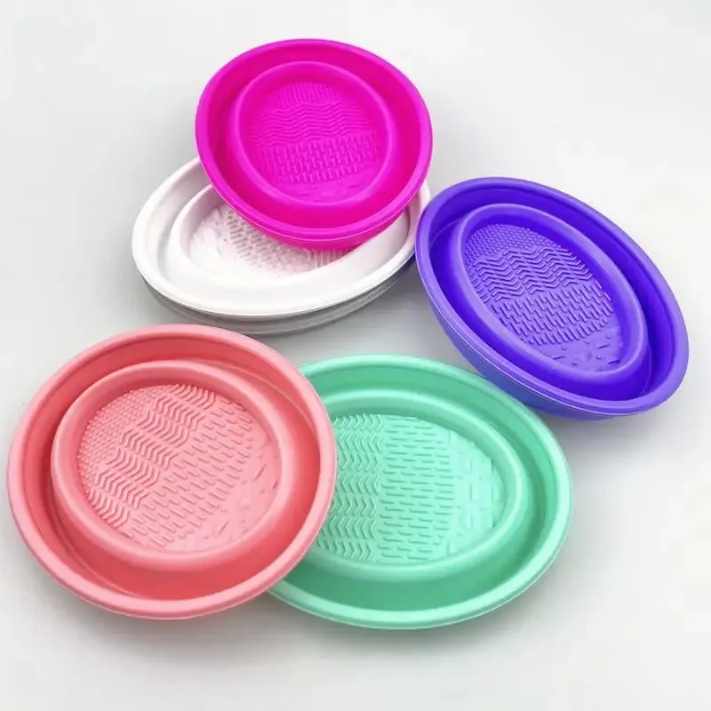 Folding Powder Puff Cleaning Bowl Eyeshadow Brushes Wash Clean Mat Beauty Tools Scrubber Box Soft Silicone Makeup Brush Cleaner