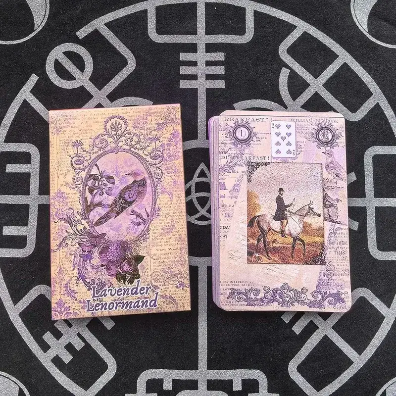 Lavendel Lenormand Deck - 9*6cm 36 kort med vintage botaniska illustrationer Shabby Chic Lila Estetisk Tarot Alternativ