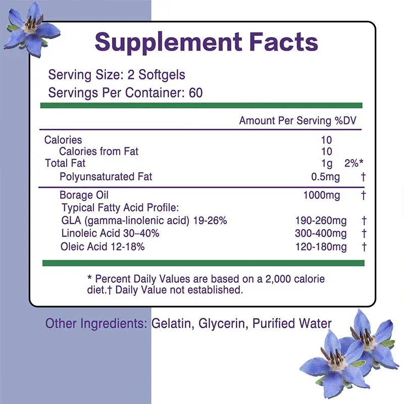 Borage Oil Capsules - Helps Maintain Skin Joint and Bone Health Relieves Cellular Stress and Provides Antioxidant Support — image 2