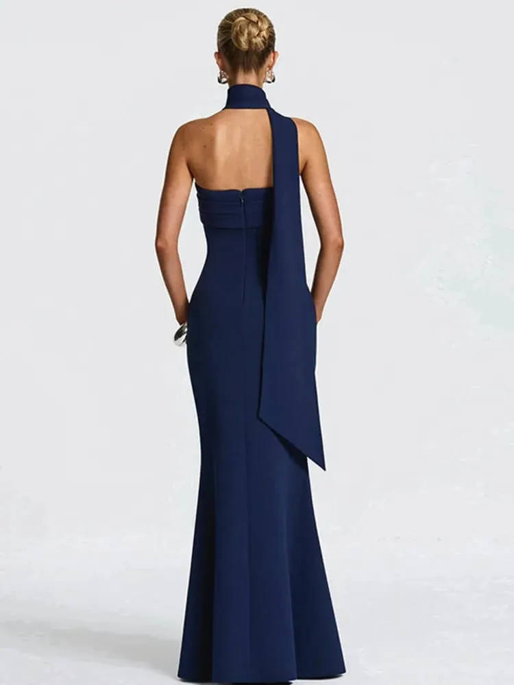 Mozision Off-shoulder Strapless Sexy Maxi Dress Women Gown Scarf Collar Sleeveless Backless Bodycon Club Party Evening Dresses — image 5