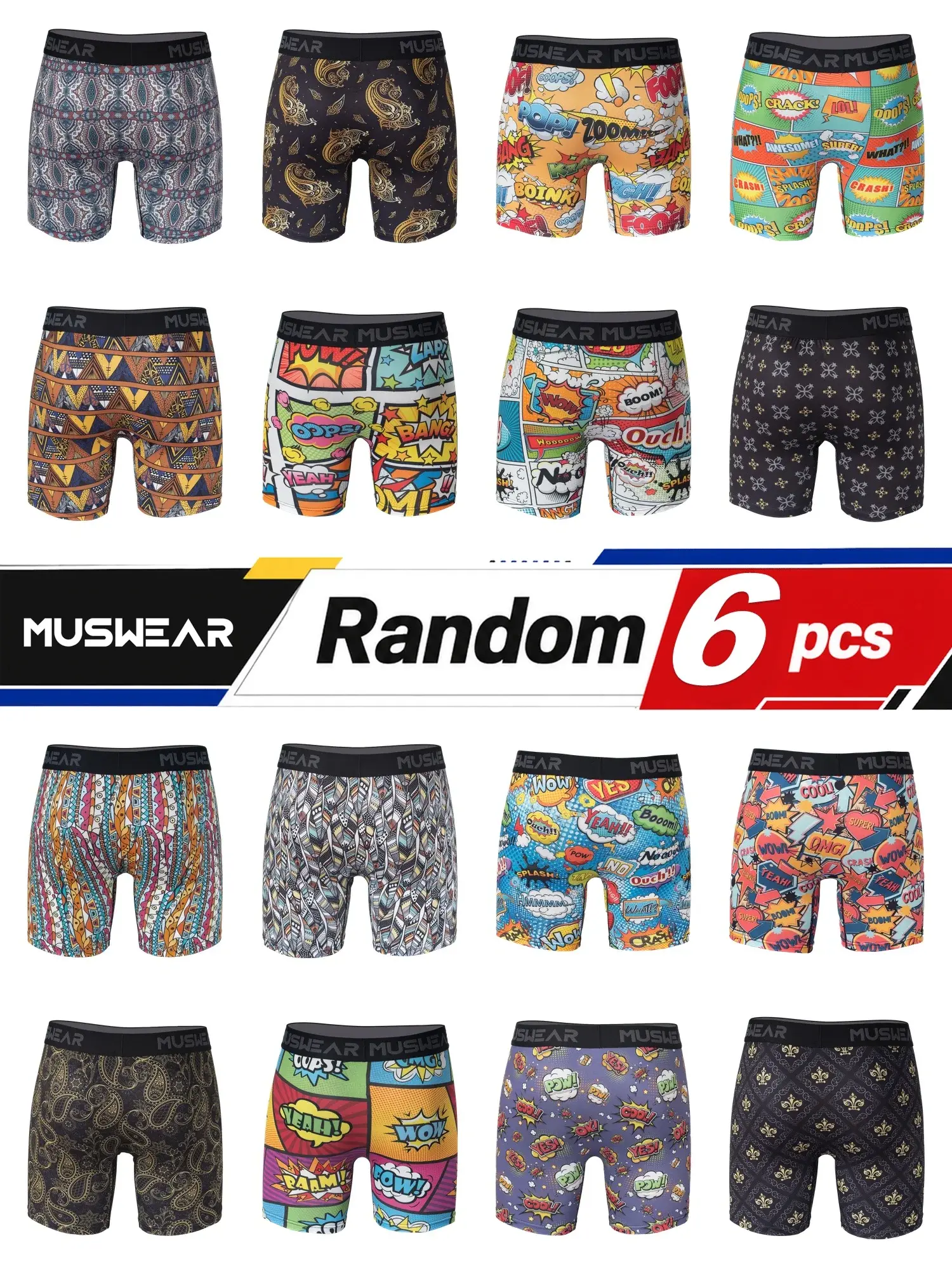6pcs Men's Boxer Briefs Side Opening Double-Sided Brushed High Elasticity Quick-Drying All-over Print Underwear — image 2