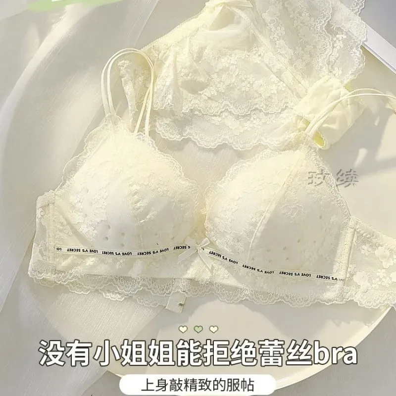 Women's lingerie set for small busts autumn and winter thin style minimizes large busts no underwire supports side breasts — image 5