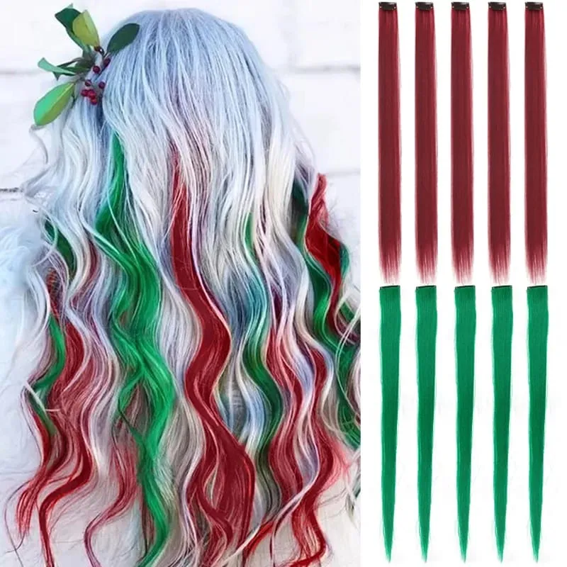 10Pcs Pink Clip in Hair Extensions Party Highlights Wig Synthetic Colored Straight Hairpiece for Girls Kids Christmas Party Use — image 8