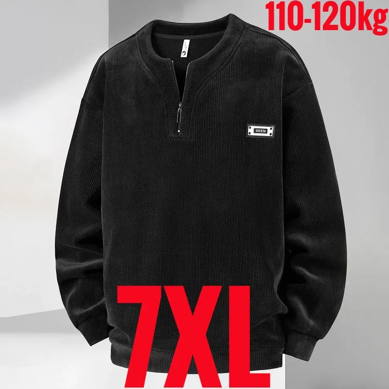 Extra Big Size Men's Sweatshirt Half Zip Pullover Corduroy Fleece Plus Large 6xl 7xl 8xl 9xl 10xl Autumn Winter Warm Casual Top — image 36