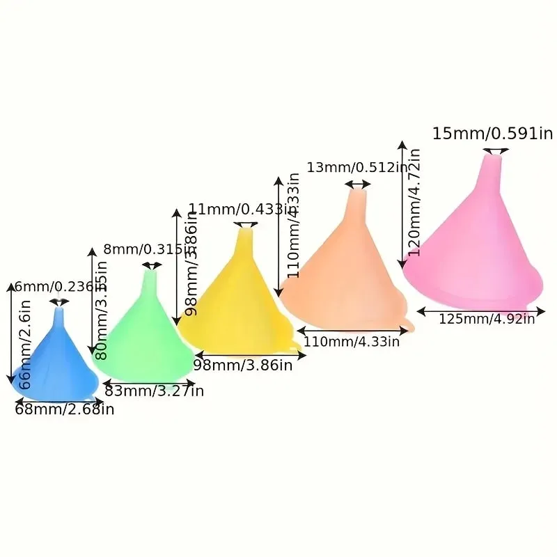 5Pcs/set Colorful Multi-Size Funnel Set Kitchen Oil Juice Sauces Funnels Liquid Dispensing Tool — image 6