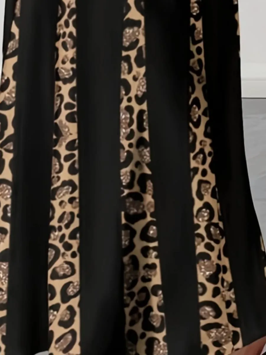 Elegant Leopard Print Maxi Dress Plus Size Fashionable Long Sleeve Gown Comfortable & Stylish Women's Clothing — image 6