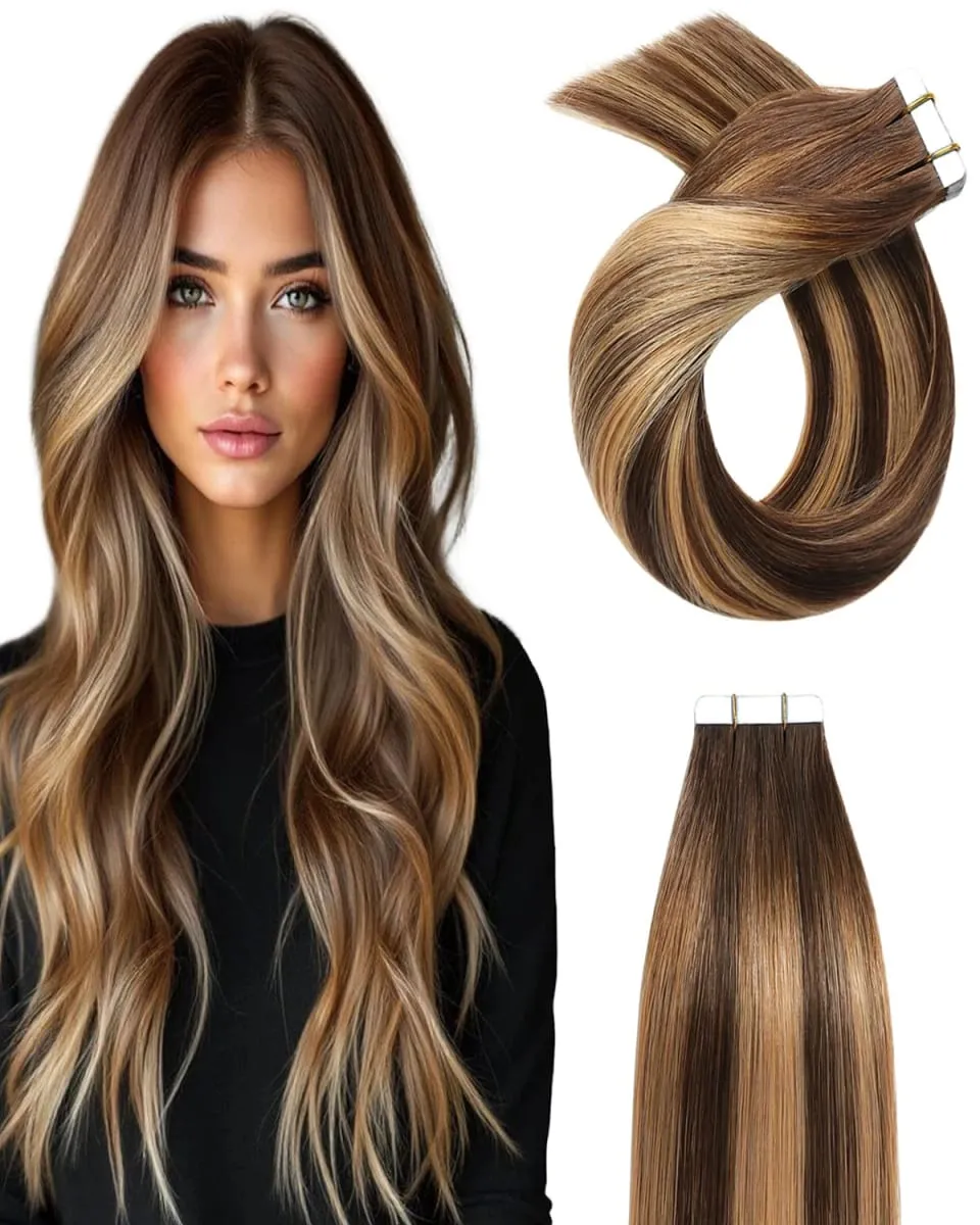 4/27 Straight Tape In Hair Extensions Highlight Invisible Tape In Human Hair Extensions For Salon High Quality 100% Human Hair
