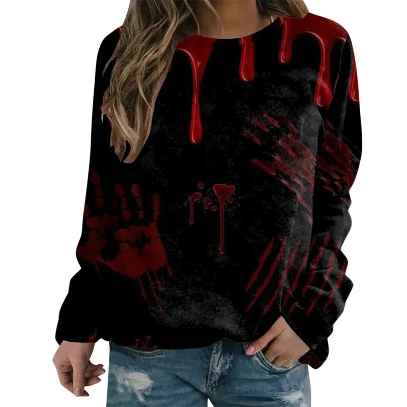 Terror Blood Graphic Sweatshirts Halloween Party Design Female Clothes I'm Fine Bloody Women Sweater Horror Ladies Y2k Pullovers — image 19