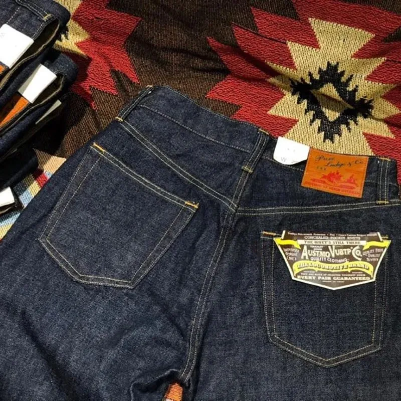 14oz 100% Cotton Heavyweight Sakura Red Selvedge Washed Desized Denim Jeans Loose Straight American Retro Amekaji Workwear Pants — image 5
