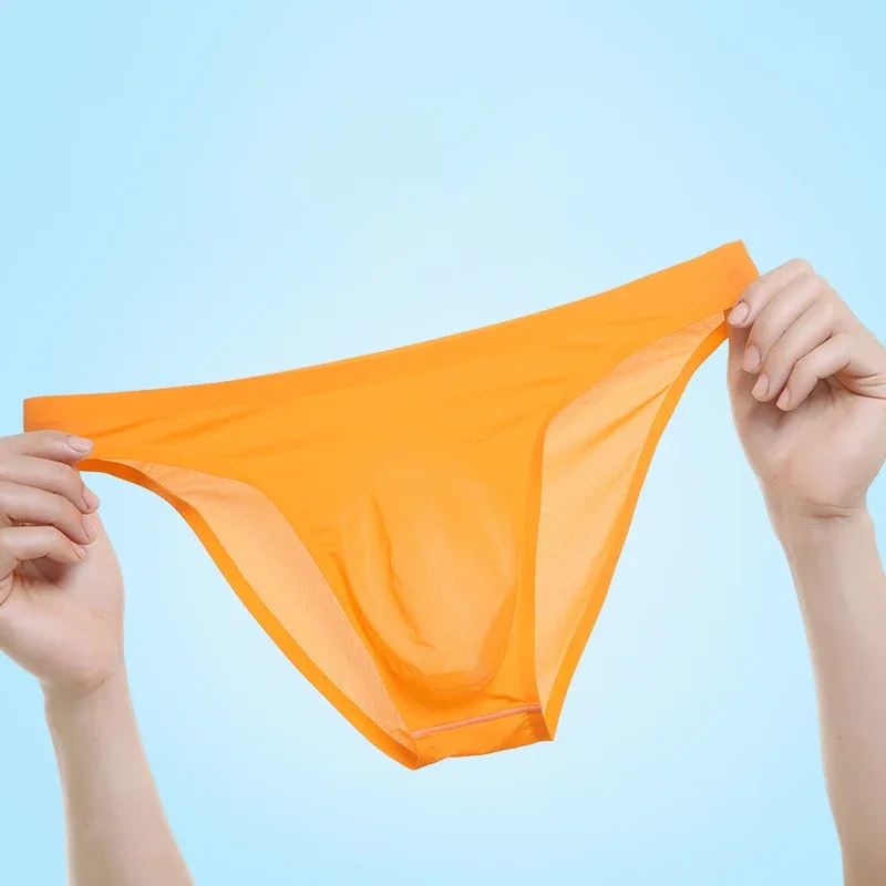 Sous-vêtements Ultra-minces sans couture en soie glacée pour hommes, slip Transparent à séchage rapide, pochette Sexy, culotte respirante sans couture — image 23