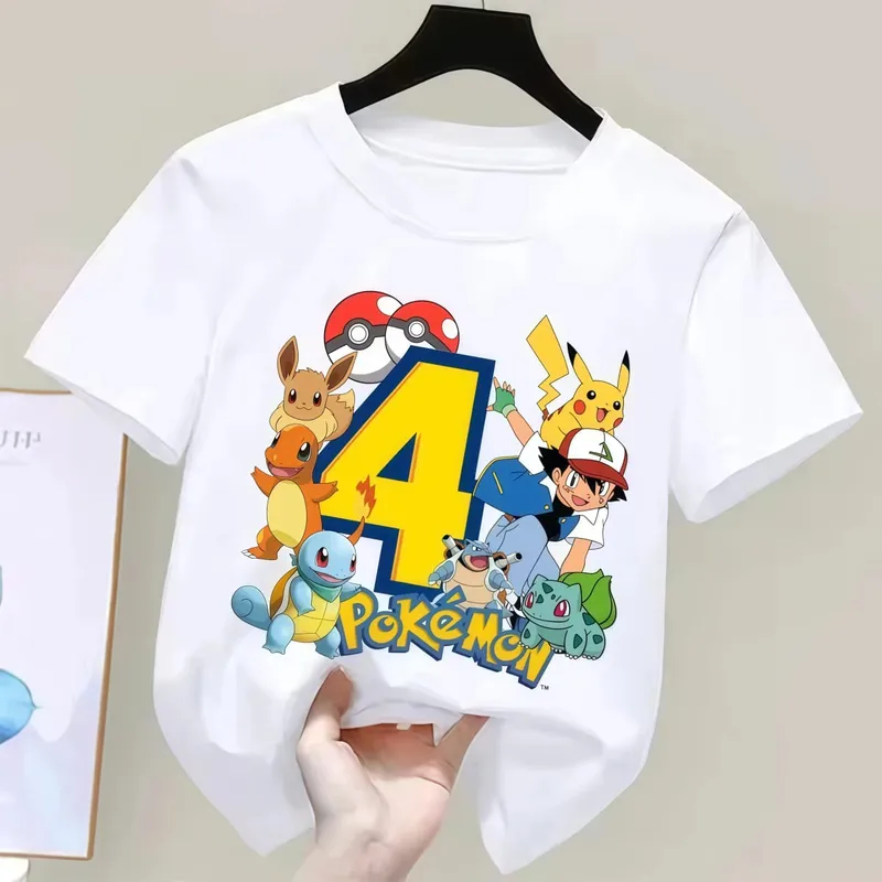 2026 Pikachu Kids Children T Shirts Birthday Number 1-9 Printed T Shirt Boys Girls Summer Short Sleeves Tops Children Clothing — image 10